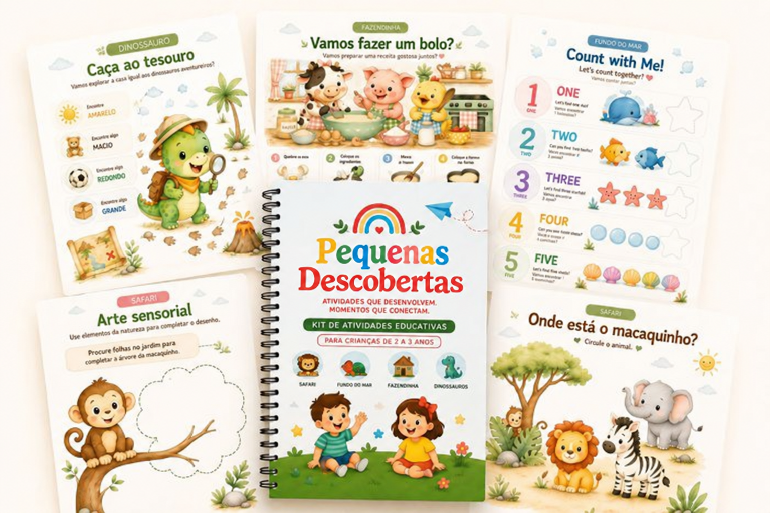 Pequenas Descobertas - kit de atividades para crianças de 2 a 3 anos